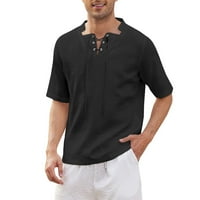 Muška proljetno-ljetna jednobojna košulja u boji, ležerni pamučni laneni gornji dio s ovratnikom, Plus veličina, košulja za odmor