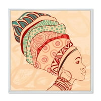 DesignArt 'Afroamerička ženska portret s Turban II' Moderno uokvirena platna zidna umjetnička tiska