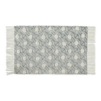 Snježnobijeli ručno rađeni čupavi tepih s tirkiznim dijamantnim printom u MNN-u