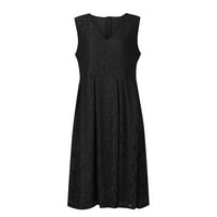 Crna Ženska čipkasta haljina, jednobojna haljina Bez rukava s izrezom i remenom u obliku slova U, velika haljina s patentnim zatvaračem