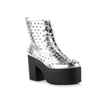 Brogue Spiked Women's Platform Festival Rave Combat Boots Boots in Silver