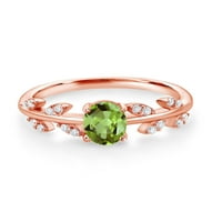 Kralj dragulja od ružičastog zlata od 18 karata prekriven srebrnim prstenom s lišćem na stabljici cvijeta, Peridot Moissanite