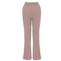 Ženske pamučne lanene hlače, Casual Pamučne i lanene jednobojne hlače s elastičnim strukom, duge ravne hlače