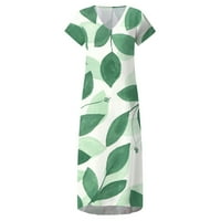 Zelene haljine Za Žene, Ležerne haljine kratkih rukava, ženske ljetne modne Resort haljine s izrezom i printom u obliku slova U,