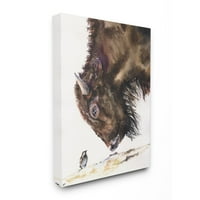 Stupell Industries Ptice i veliki bizon akvarel za životinje Slikanje platna zidna umjetnost George Dyachenko