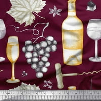 Tkanina od pamučnog vela s otisnutim grožđem, vinskim čašama i bocama širine dvorišta