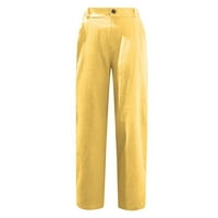 Ženske hlače Plus size, ženske casual obične hlače s džepovima i gumbima, elastični pojas, udobne ravne hlače u žutoj boji