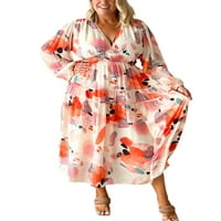 Ženska ljetna duga haljina s cvjetnim printom, dekolteom u obliku slova A i dugim rukavima, boemska ležerna haljina za zabavu na