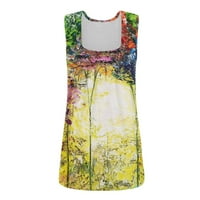 Ljetna rasprodaja ženska modna ležerna plisirana Majica Bez rukava s okruglim vratom S cvjetnim printom Žuta;