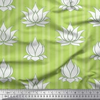 Zelena pamučna Poplin tkanina U prugama s umjetničkim cvjetnim printom lotosa širine dvorišta