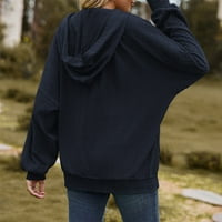 Modna ženska jednobojna jakna s džepovima s dugim rukavima, široka kapuljača s kapuljačom, kapuljača za žene u tamnoplavoj boji ae
