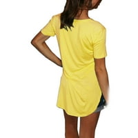 Ženske košulje ženska modna casual bluza Plus size jednobojna majica s izrezom u obliku slova u, gornji dio kratkih rukava, žuti