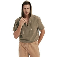 Svestrani modni pulover s kratkim rukavima, ležerna bluza s izrezom u obliku inča, kaki pamučna muška majica od konoplje