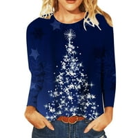 Ženske majice u boji, košulja, ženska majica s okruglim vratom i dugim rukavima s božićnim printom, ležerna tunika, bluza, Ležerne