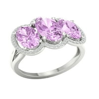 10-karatni carski dragulj od bijelog zlata ovalnog reza ametist Pink dijamant AB ženski Halo prsten od tri kamena