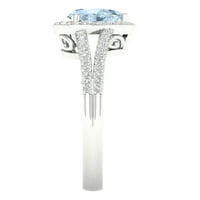 Ženski dijamantni prsten od 10 karata u bijelom zlatu srce s akvamarinom i dijamantnim aureolom