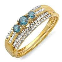 Kolekcija 0. 10K plavi i bijeli dijamantni zaručnički prsten, žuto zlato, Veličina 8