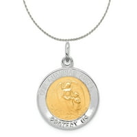 Srebrni Karat od srebra s poliranom završnom obradom, privjesak od anđela čuvara od rodija s medaljom od srebrnog užeta ogrlica Od