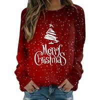 Aktivna majica s kapuljačom za žene Ženska ležerna majica s printom Sretan Božić pulover s okruglim vratom majice casual majice za