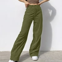 Ženske jednobojne široke hlače srednje struke, ravne, Ležerne široke hlače