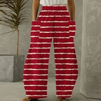 Hlače za žene modne ženske casual široke hlače s džepovima i elastičnim elastičnim strukom elegantne hlače s printom u crvenoj boji