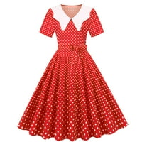 Održive ljetne haljine za žene, ženska Vintage haljina za domaćice iz 1950-ih u točkicama s dugim rukavima, Crna, e-mail