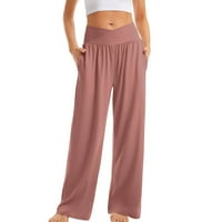 Ženske Ležerne jesenske hlače s visokim strukom, prekrižene široke joga hlače u ružičastoj boji;