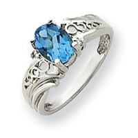 Primal Gold Karat bijelo zlato 8x ovalno plavi topaz i dijamantni prsten