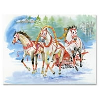 Kočija u snijegu s galoping konjima slikajući platno umjetnički tisak