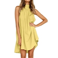 Ženske haljine do koljena, ležerna sunčana Haljina Bez rukava s printom na vratu, ljetna haljina u žutoj boji