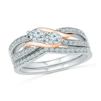 Modni prsten od bijelog okruglog dijamanta u dvobojnom zlatu od dva kamena