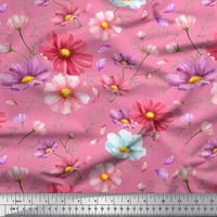 Ružičasta Rajonska krep tkanina, tkanina s cvjetnim ukrasom mignon Dahlia, tiskana tkanina širine dvorišta