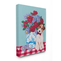 Stupell Home dekor cvjetna vaza s psećim crvenim plavim životinjskim ljubimcima za slikanje platna zidna umjetnost od strane Sally