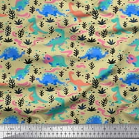 Bež rajonska šifonska tkanina s printom dinosaura i lišća za djecu širine dvorišta