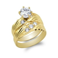 Ženski set od žutog zlata od 14 karata 1,0 karata okrugli kubični cirkonij vjenčani prsten s uzorkom pasijansa veličine 4-10