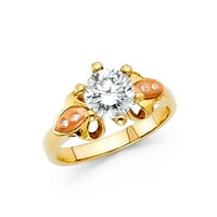 14k nakit od bijelog i žutog zlata, dvobojni kubični cirkonijev okrugli zaručnički prsten, Veličina 6