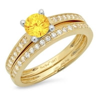 18-karatni prirodni citrin okrugli dijamant od žutog i bijelog zlata, s naglascima, vjenčani set od 6 inča