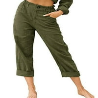 Ženske hlače s gumbima, elastične elastične hlače u struku, sportske ravne udobne zelene 4 inča
