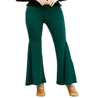 ; Ženske lepršave hlače s volanima, jednobojne lepršave hlače visokog struka, Ležerne udobne hlače za ples i jogu, crno-zelene 2