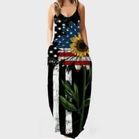 Rasprodaja A-listera ženske Maksi duge haljine Za plažu Ležerne haljine bez rukava s printom zastave za Dan neovisnosti ljetna haljina