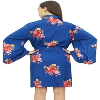 Ženska kimono pidžama s kraljevsko plavim printom za djeveruše-6