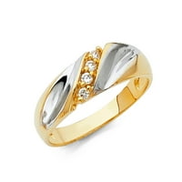 Nakit prsten od bijelog i žutog zlata 14k s dvobojnim okruglim kubičnim cirkonijem, 9 Muški vjenčani prsten za godišnjicu vjenčanja