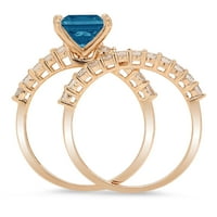 2. Dijamantna princeza rezani prirodni Londonski plavi topaz od žutog zlata 18k $ s naglascima vjenčani set od 9,25