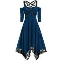 Ženska gotička punk Plus size haljina s otvorenim ramenima s čipkastim špagetama dugih rukava Napomena, kupite jednu veličinu veću