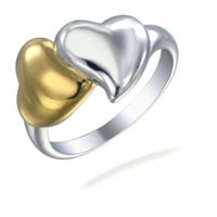 Modni prsten s dva srca prekriven žutim zlatom. Veličina sterling srebra za žene i odrasle