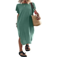 Ženska ljetna haljina za plažu, duga haljina s okruglim vratom i rukavima šišmiš, jednobojna široka haljina s prorezom, ležerni ogrtač
