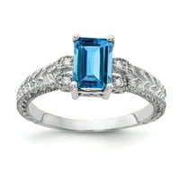 7k prsten od bijelog zlata sa smaragdom, plavim topazom i dijamantom