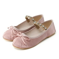 Ženske modne obične Ležerne cipele od tkanine s okruglim nožnim prstom s ravnim mašnom ukrašene rhinestones Pink 40