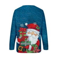 ; / Ženske majice dugih rukava, božićna majica, pulover s okruglim vratom, tunika, topovi u plavoj boji;