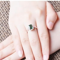 Savršeni zaručnički prsten od bijelog zlata od 10 karata sa zelenim smaragdom izrezanim princezom i Moissanite dijamantom Halo
